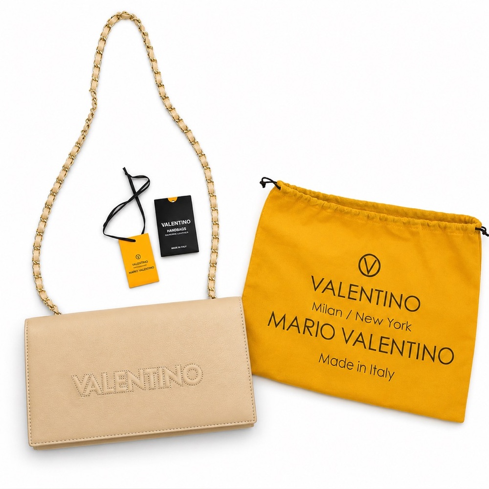 Valentino Pink-Beige Leather Chain Shoulder Bag